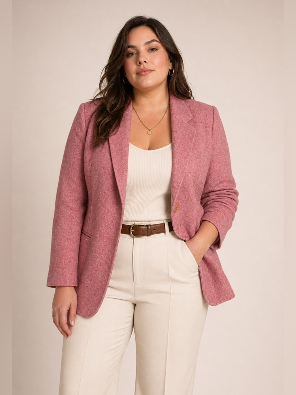 Vintage Country Suburbans Pink Tweed Blazer Size 18 USA Classic Tailored Jacket